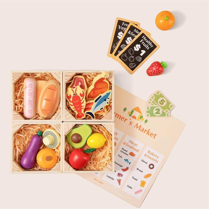 Tiny Land® Wooden Food for Play Kitchen &amp; Wooden Rack