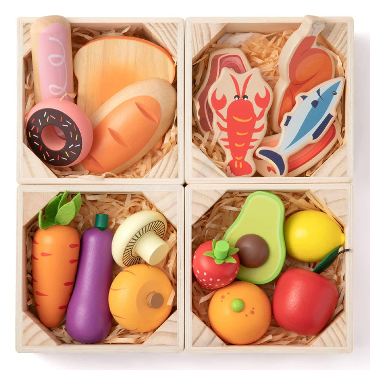 Tiny Land® Wooden Food for Play Kitchen &amp; Wooden Rack