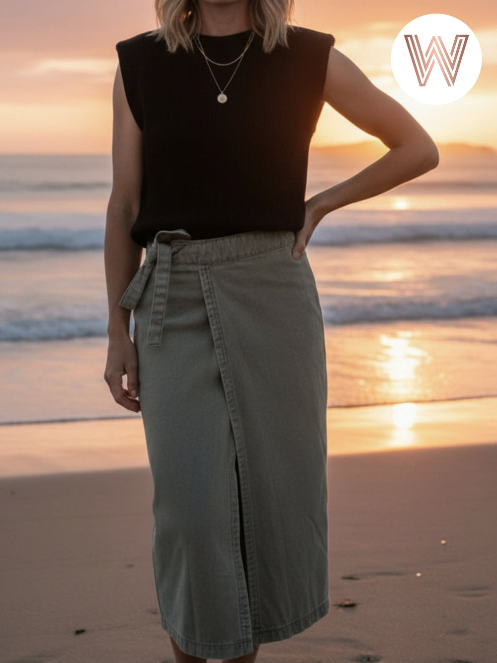 Jade Denim Wrap Skirt - Olive from KADOU Boutique