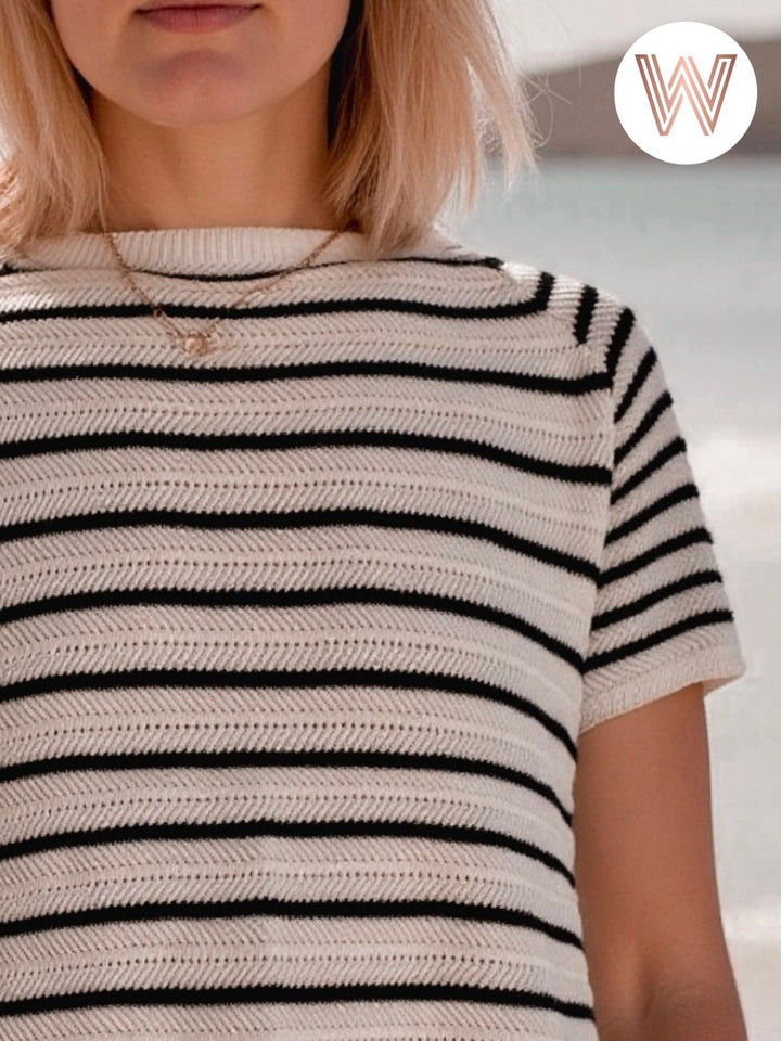 Bria Dress - Ecru/Black Stripe