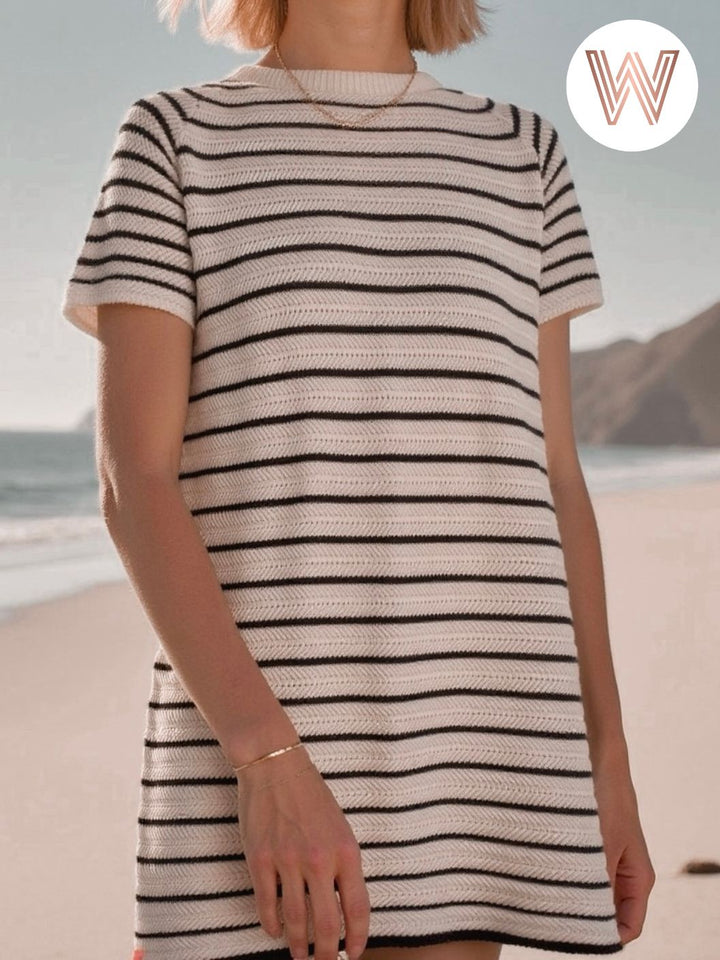 Bria Dress - Ecru/Black Stripe