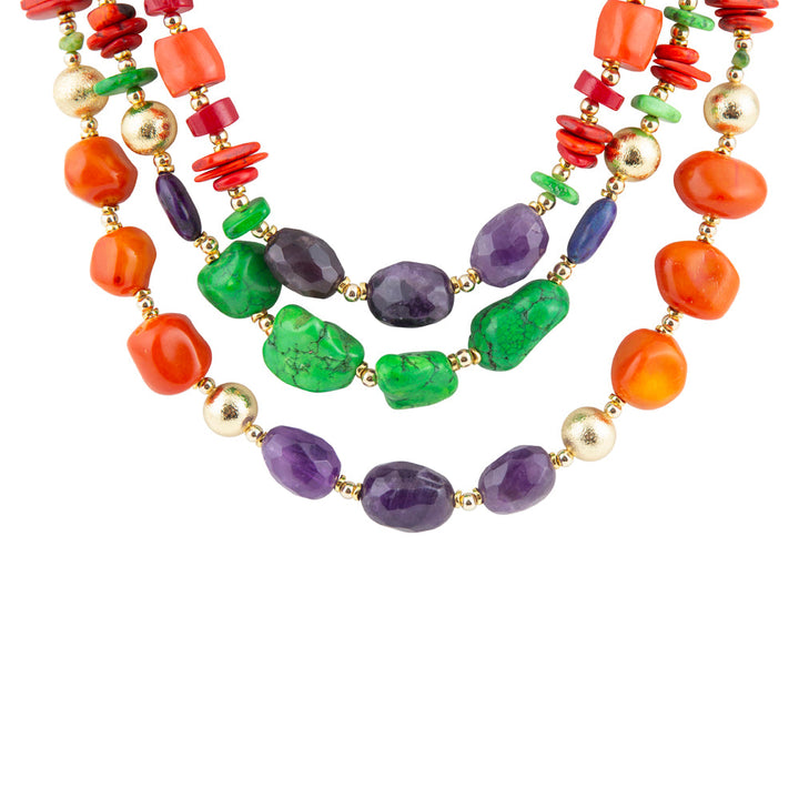 Zion Multi-Color Triple Strand Golden Statement Necklace from KADOU Boutique