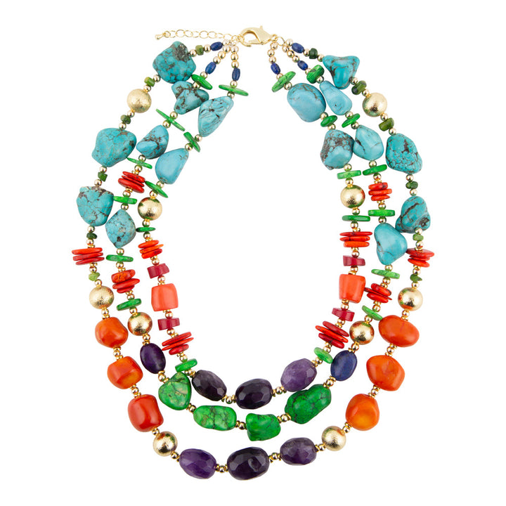 Zion Multi-Color Triple Strand Golden Statement Necklace from KADOU Boutique