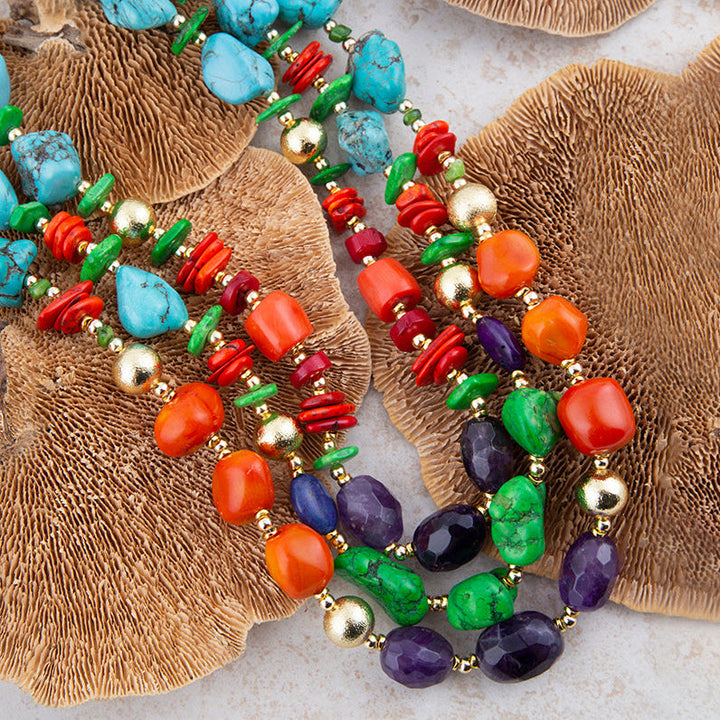 Zion Multi-Color Triple Strand Golden Statement Necklace from KADOU Boutique