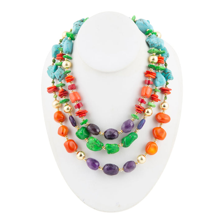Zion Multi-Color Triple Strand Golden Statement Necklace from KADOU Boutique