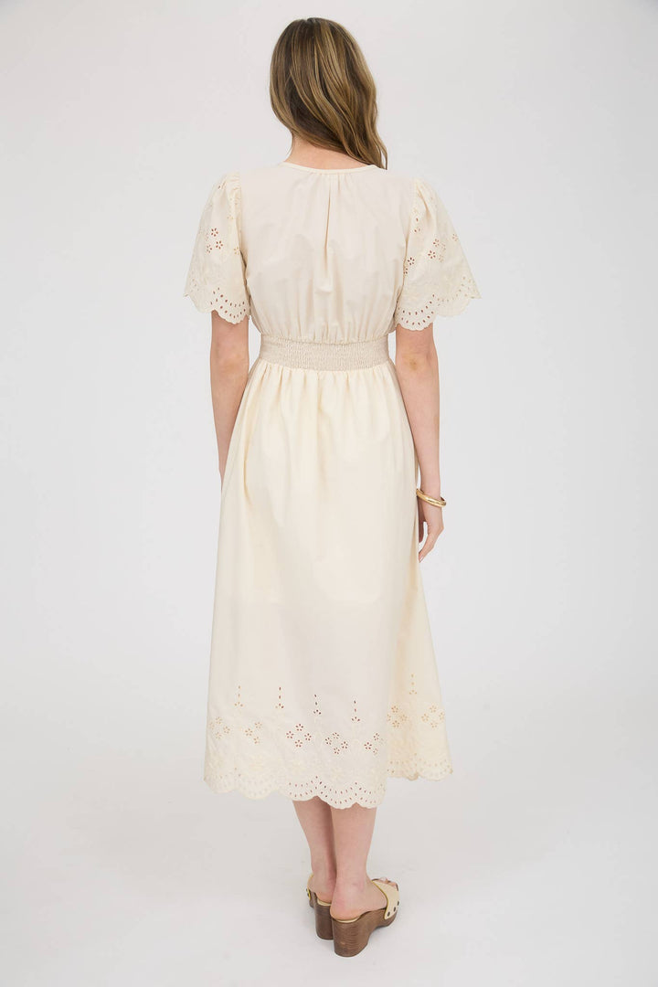 Eyelet Detail Belted Midi Dress