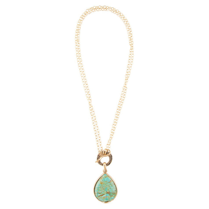 Abby Blue Turquoise and Golden Bronze Pendant Necklace