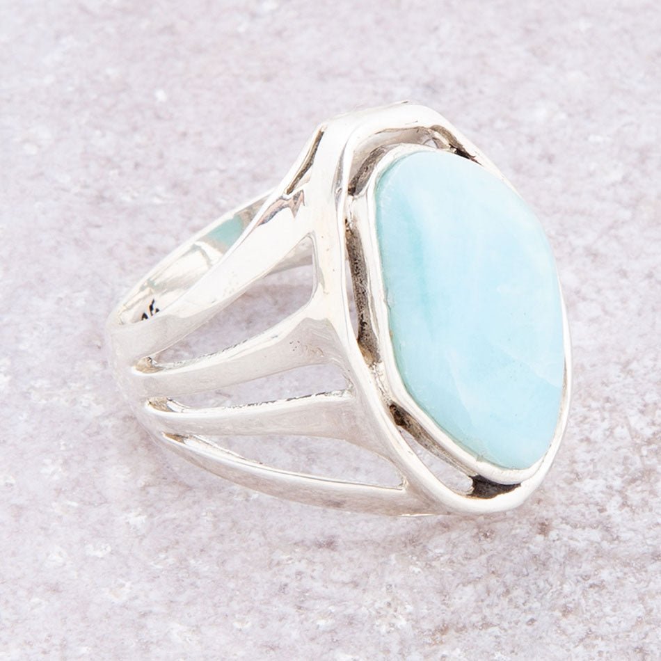 Abstract Blue Larimar and Sterling Silver Statement Ring from KADOU Boutique