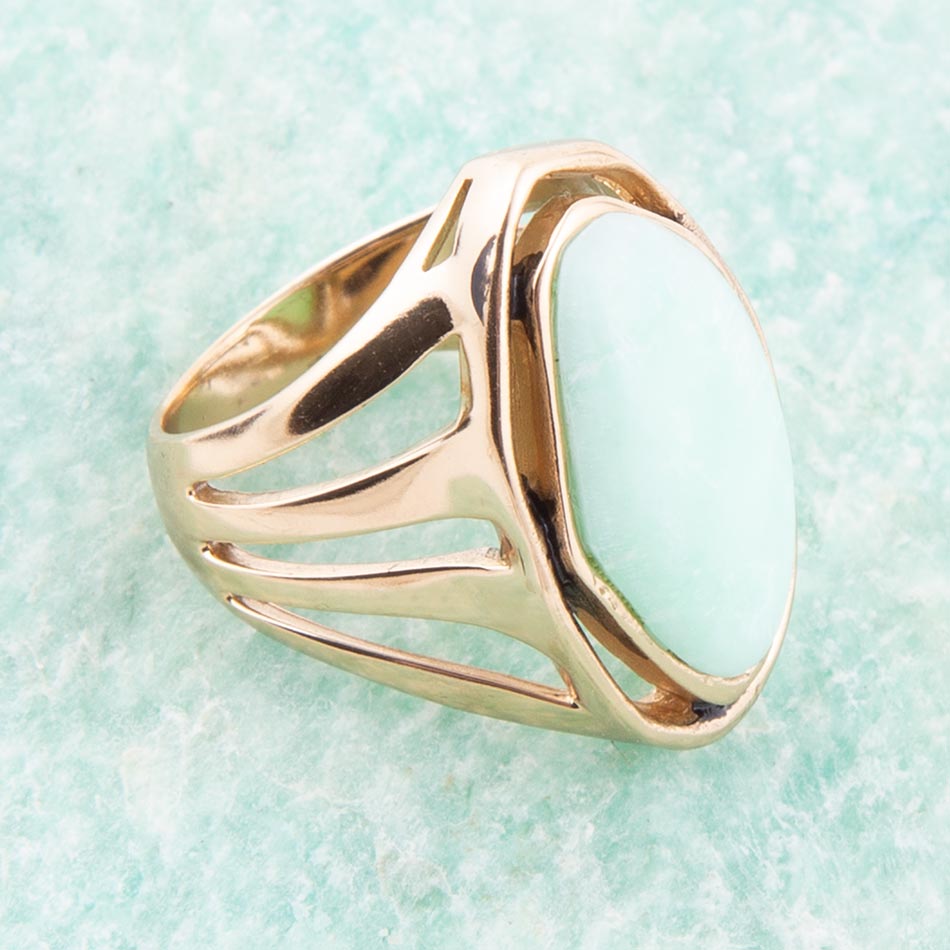 Abstract Green Chrysoprase and Golden Ring from KADOU Boutique