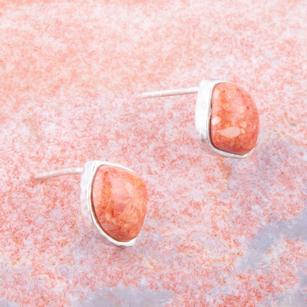 Abstract Orange Sponge Coral and Sterling Silver Stud Earrings from KADOU Boutique