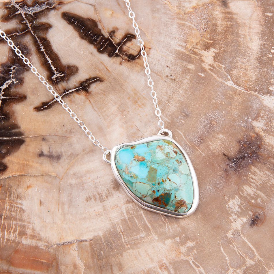 Abstract turquoise sterling silver pendant necklace