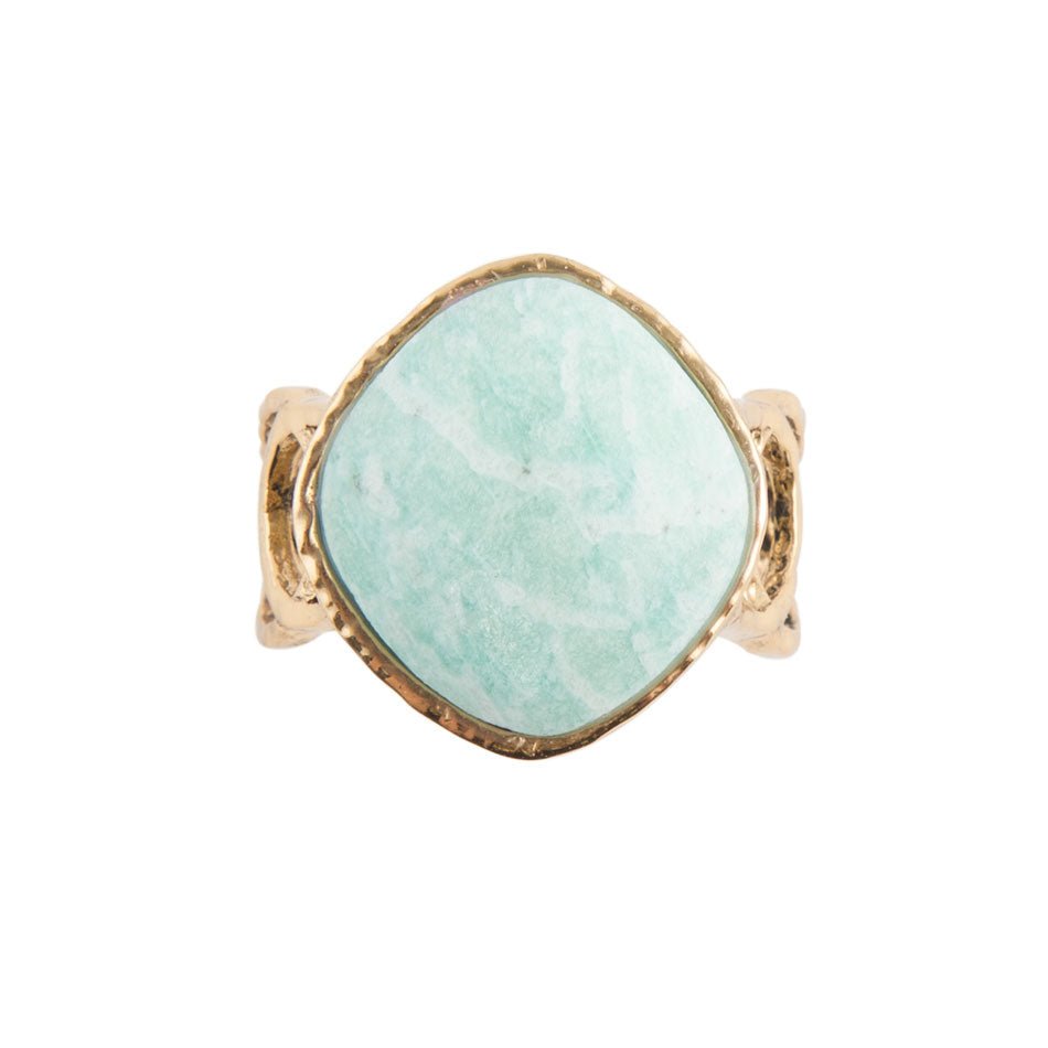 Blue Amazonite and Golden Bronze Circle Dance Ring from KADOU Boutique