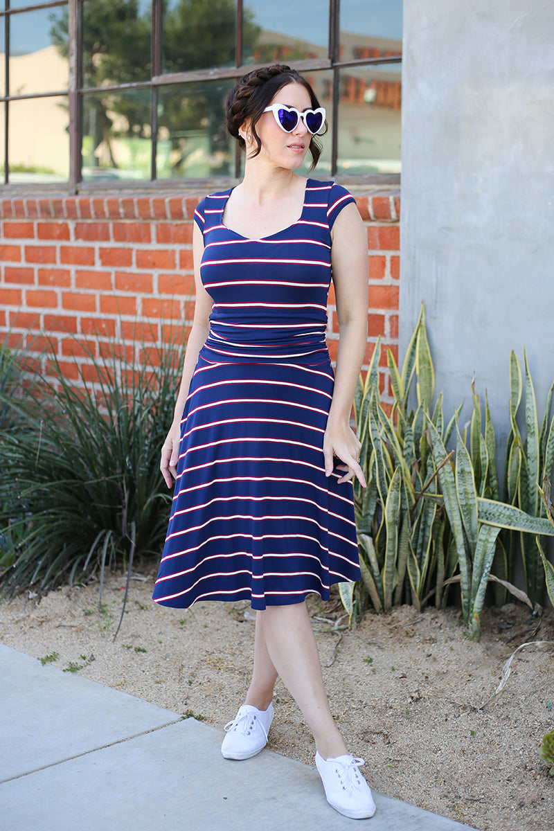 Amelia Dress in Navy Stripes - Xs Only from KADOU Boutique
