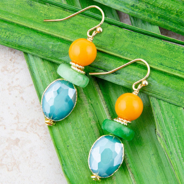 Apricot Colorful Golden Drop Earrings