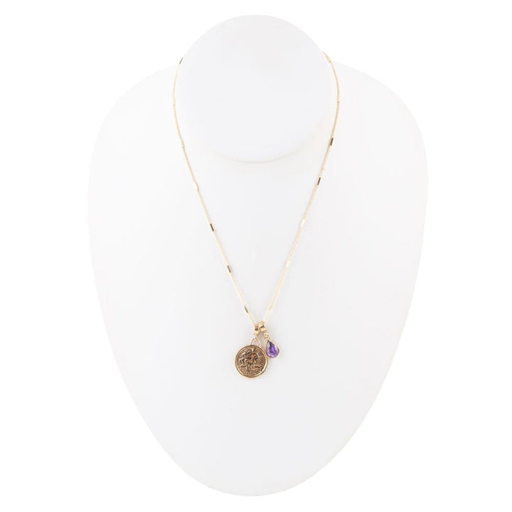 Aquarius - Zodiac Purple Amethyst Golden Charm Necklace