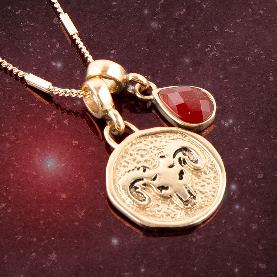 Aries - Zodiac Red Carnelian Golden Charm Necklace from KADOU Boutique