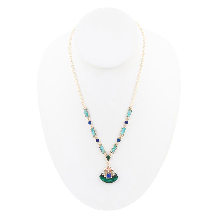 Art Deco Colorful Inlay Golden Necklace