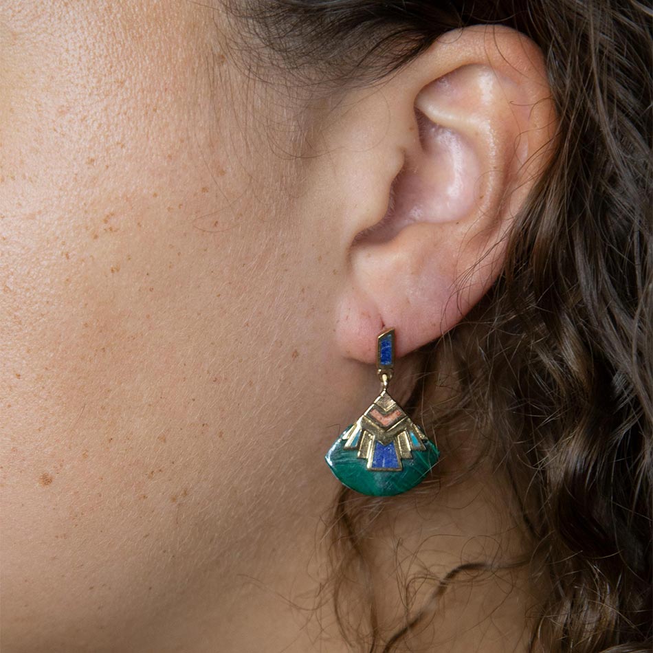 Art Deco Multi Colored Golden Earrings