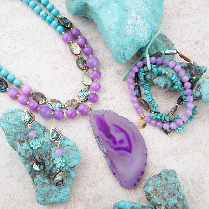 Aruba Blue Abalone Post Golden Drop Earrings