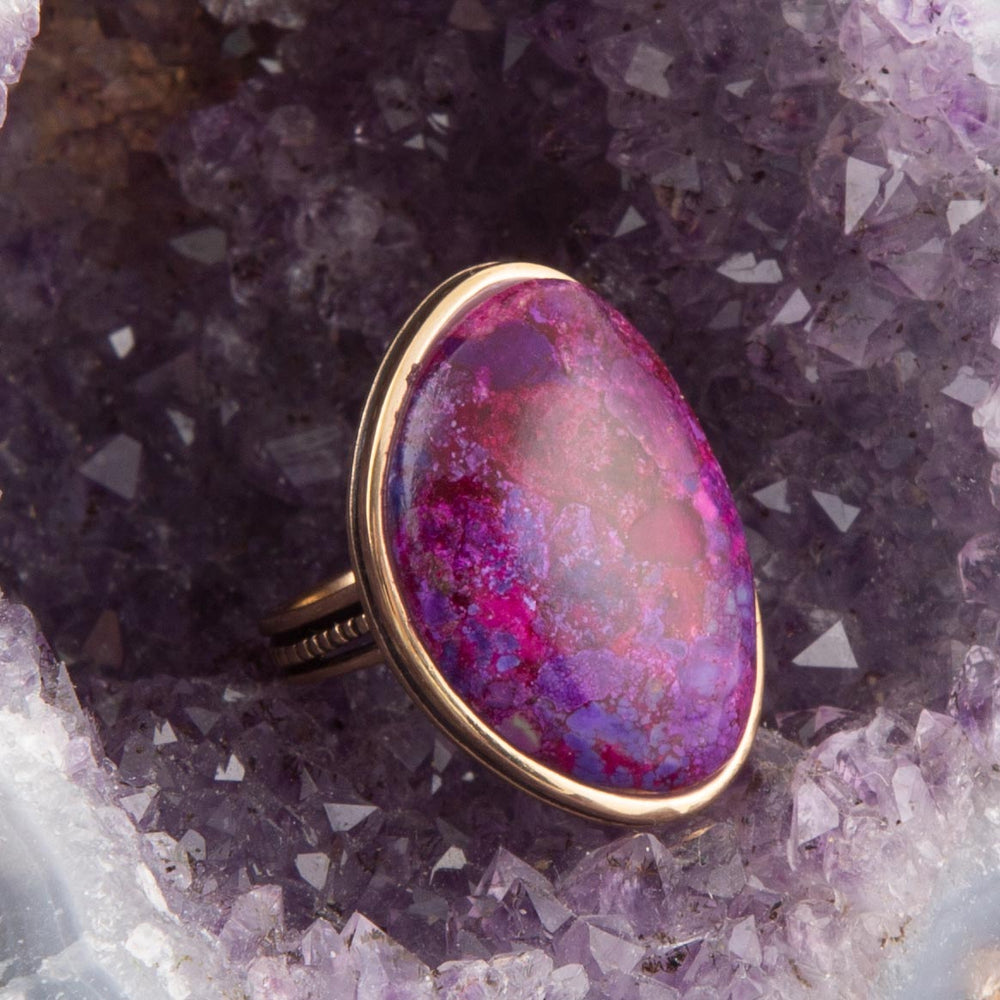 Aruba Purple Turquoise Golden Statement Ring from KADOU Boutique