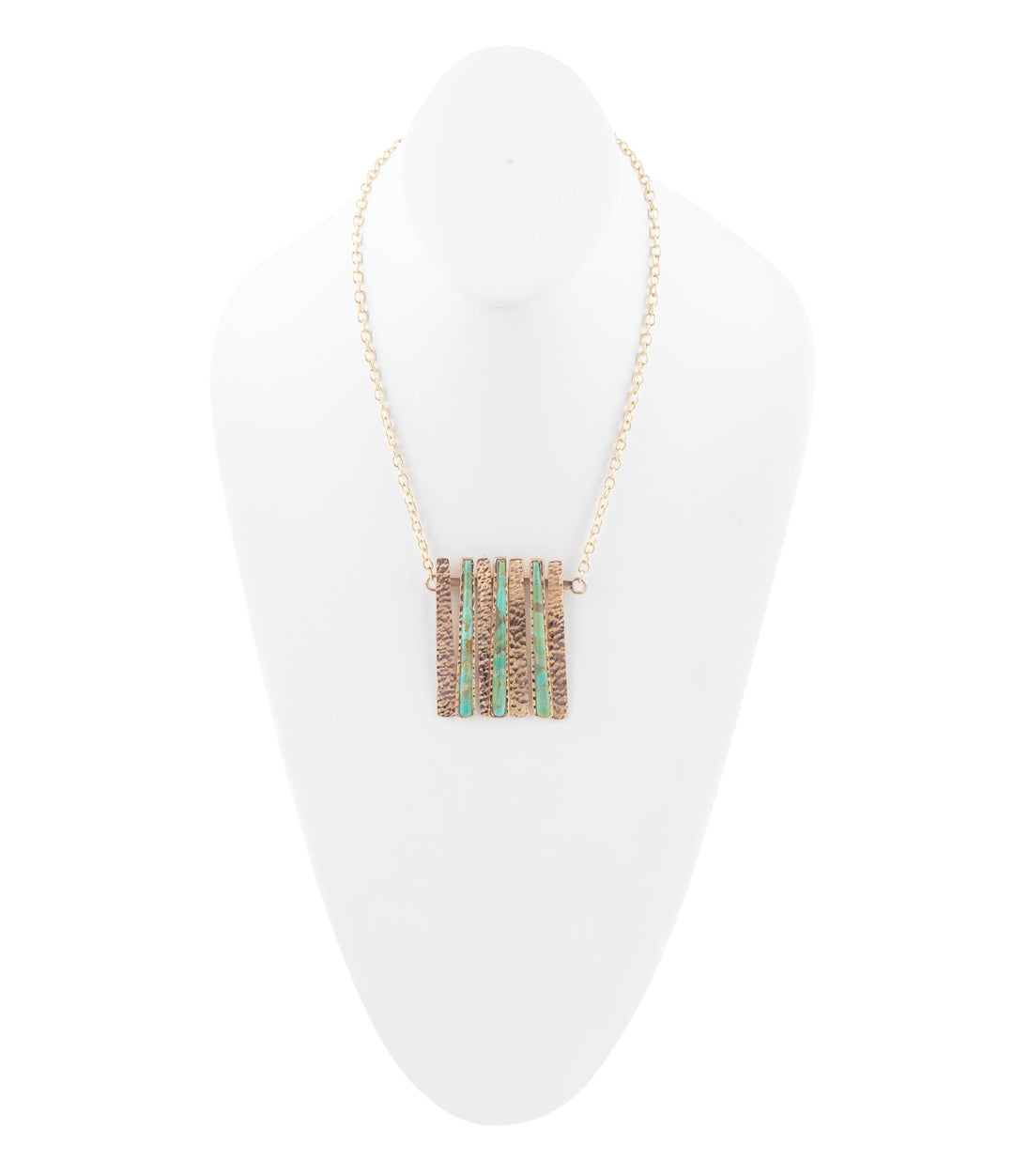 Aztec Blue Turquoise and Golden Bronze Fan Necklace