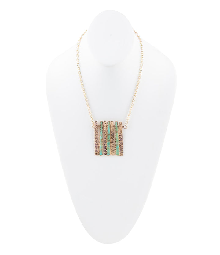 Aztec Blue Turquoise and Golden Bronze Fan Necklace