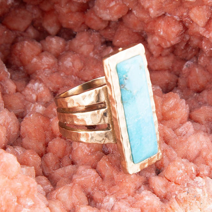 Aztec Blue Turquoise Golden Statement Ring from KADOU Boutique