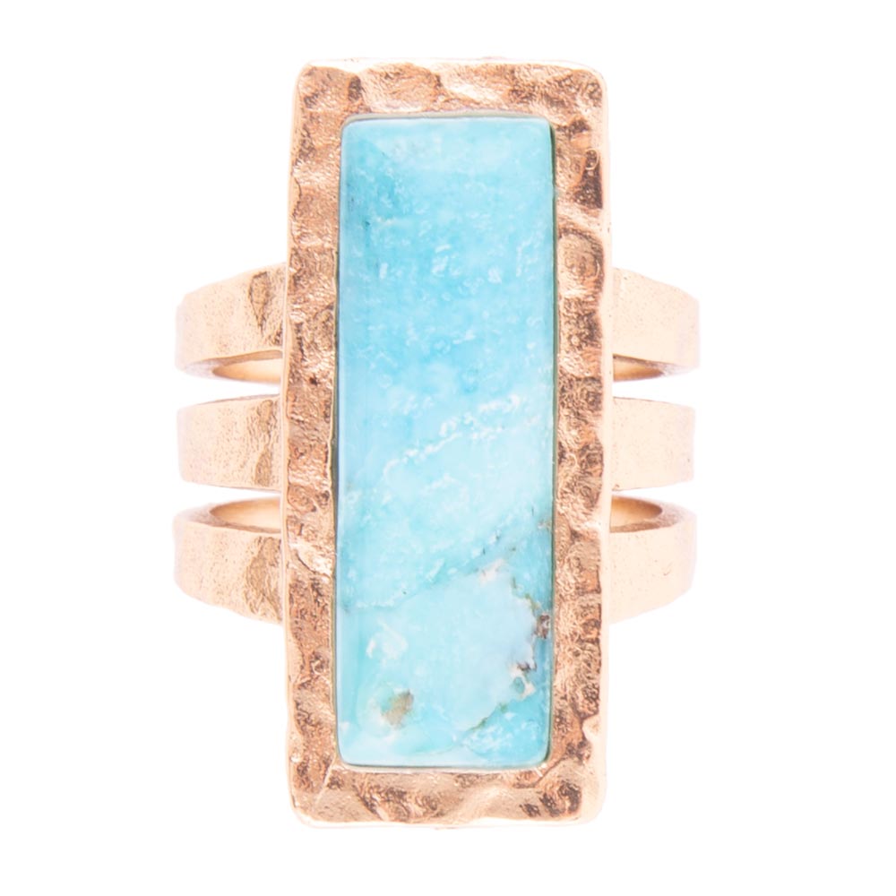 Aztec Blue Turquoise Golden Statement Ring from KADOU Boutique