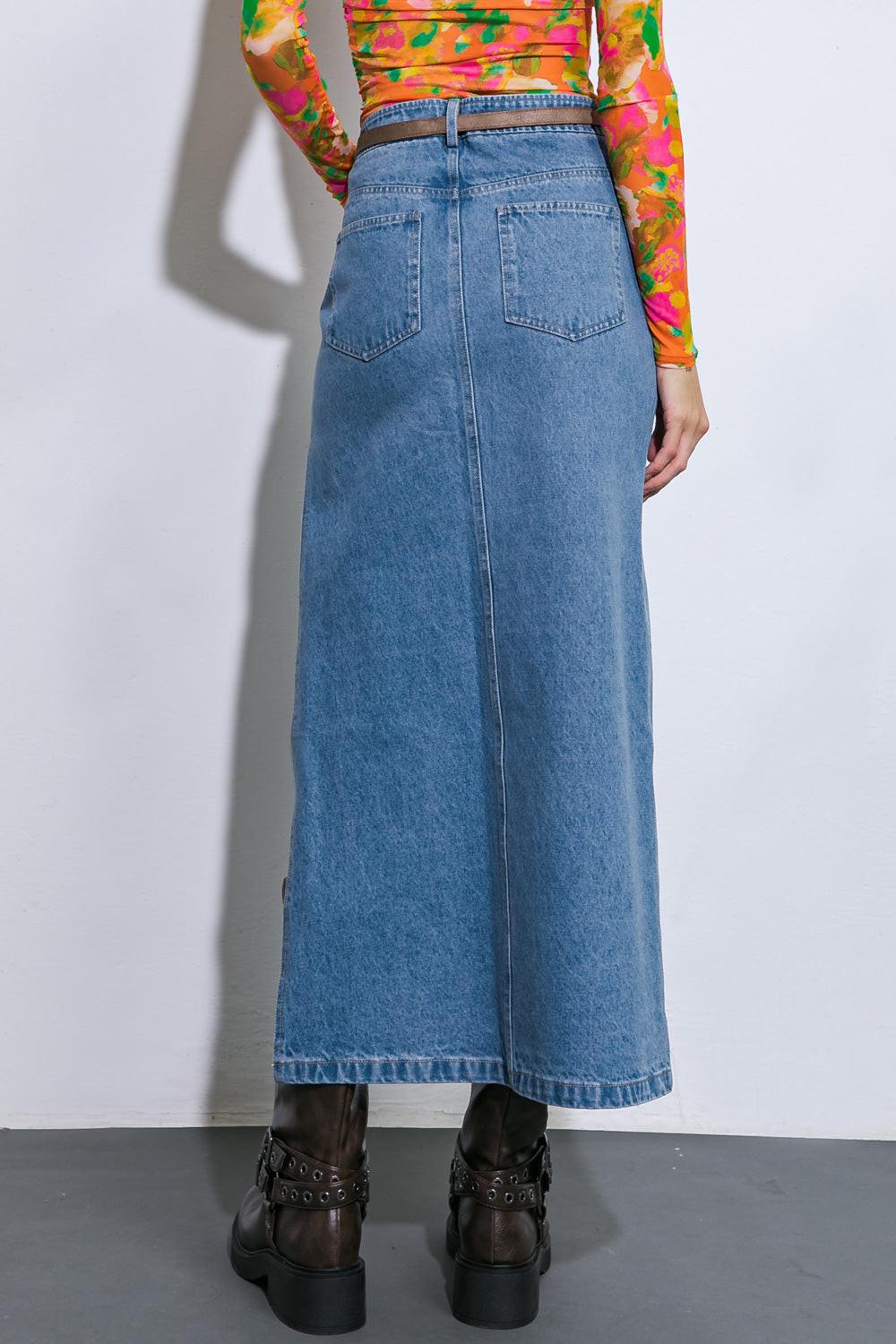 Keep Shining Denim Midi Skirt from KADOU Boutique