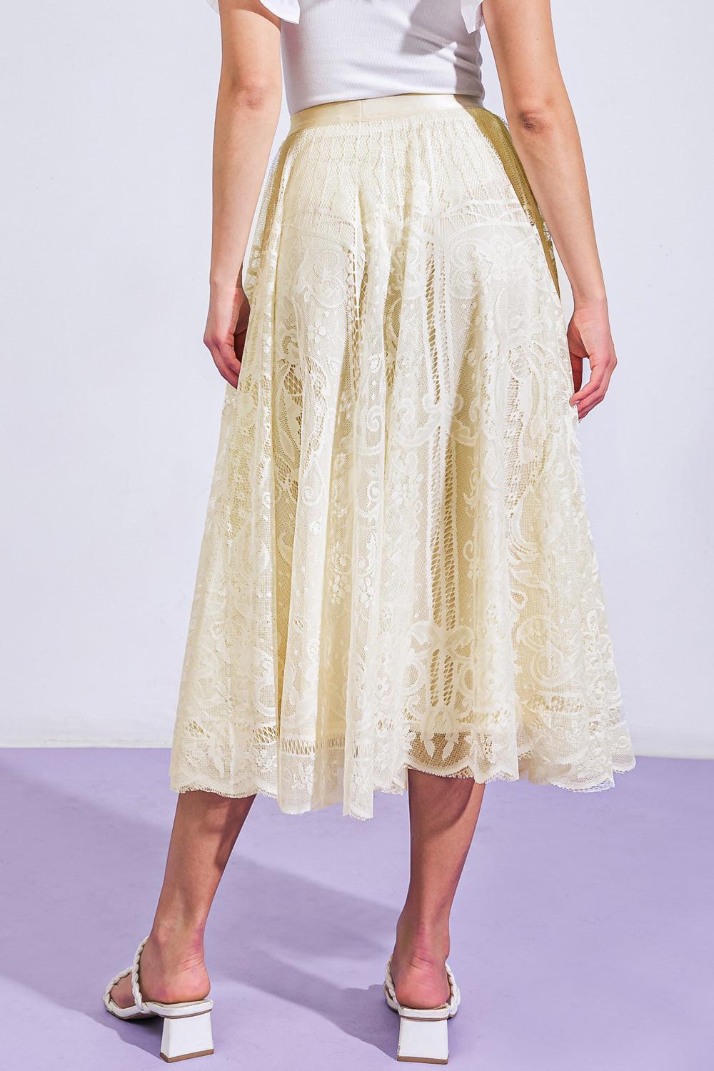 Meaningful Moment Woven Lace Midi Skirt from KADOU Boutique
