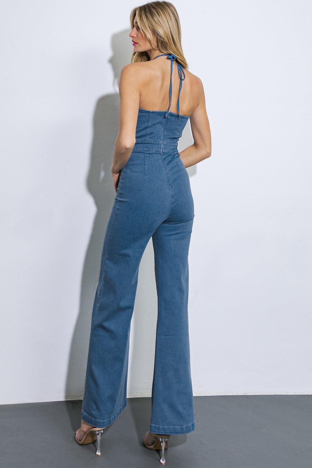 Call Me Lovely Denim Jumpsuit from KADOU Boutique