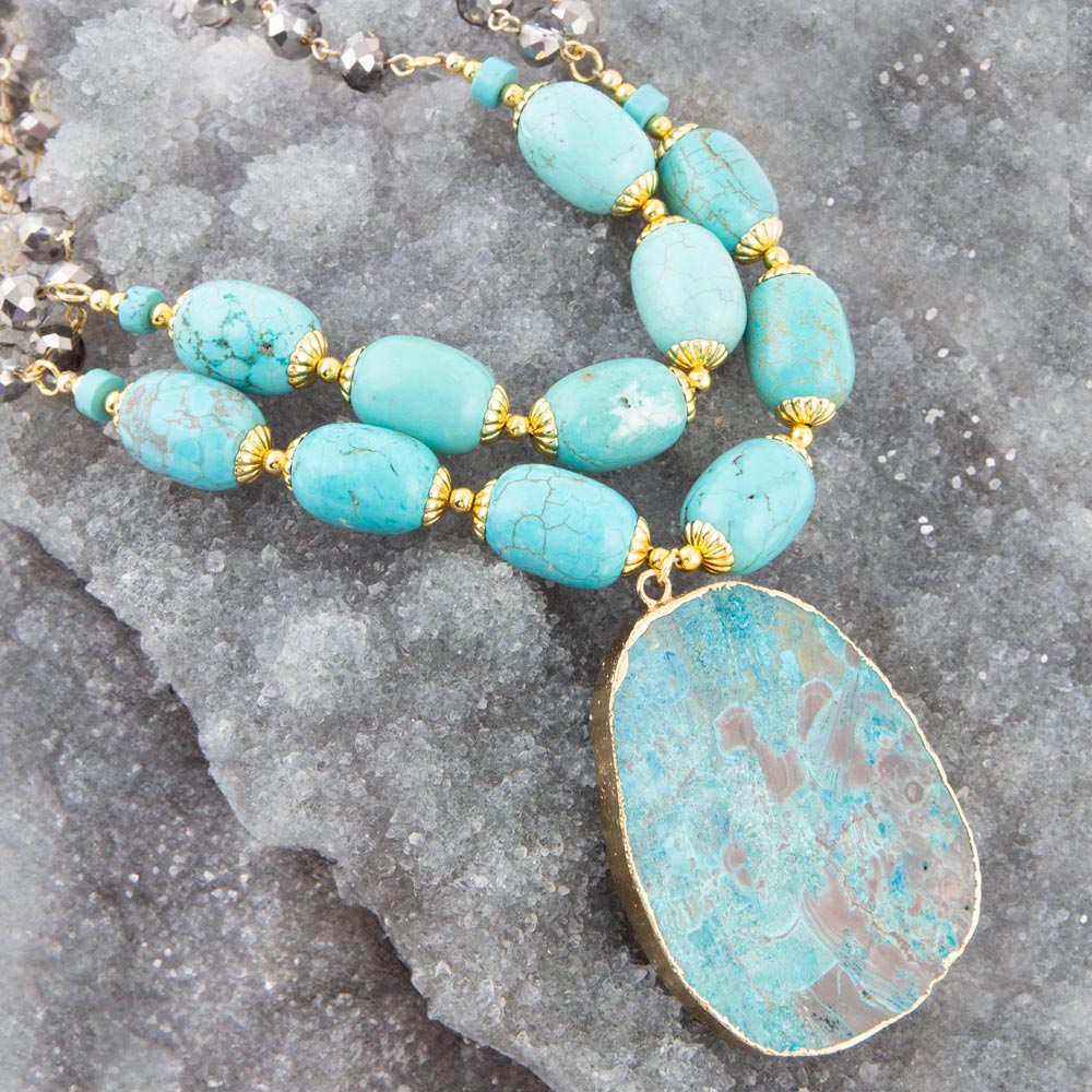 Baron Blue Turquoise Magnesite Pendant Statement Necklace from KADOU Boutique
