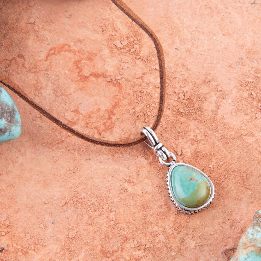 Basic Turquoise and Sterling Silver Pendant Leather Necklace from KADOU Boutique