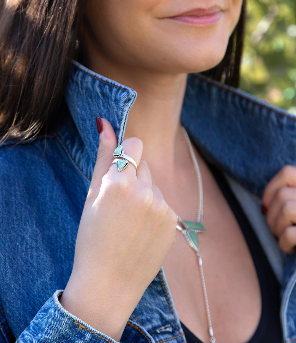 Begondor Green Turquoise and Sterling Silver Adjustable Ring from KADOU Boutique