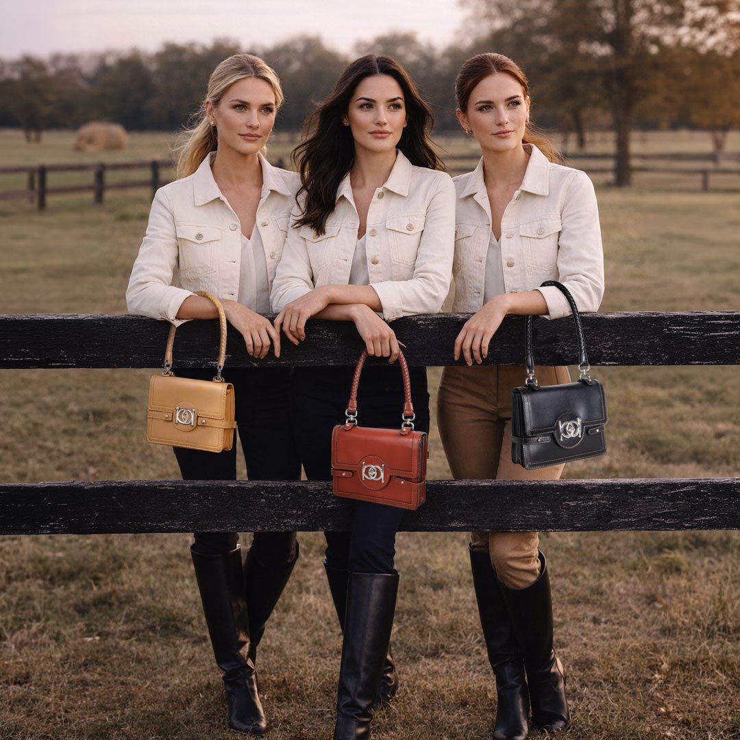Bella -  Horse Bit Talisman Crossbody Luxury Leather Handbag in Black