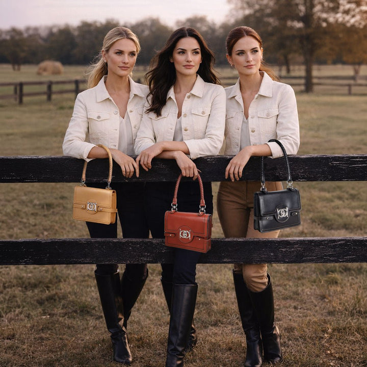 Bella -  Horse Bit Talisman Crossbody Luxury Leather Handbag in Black
