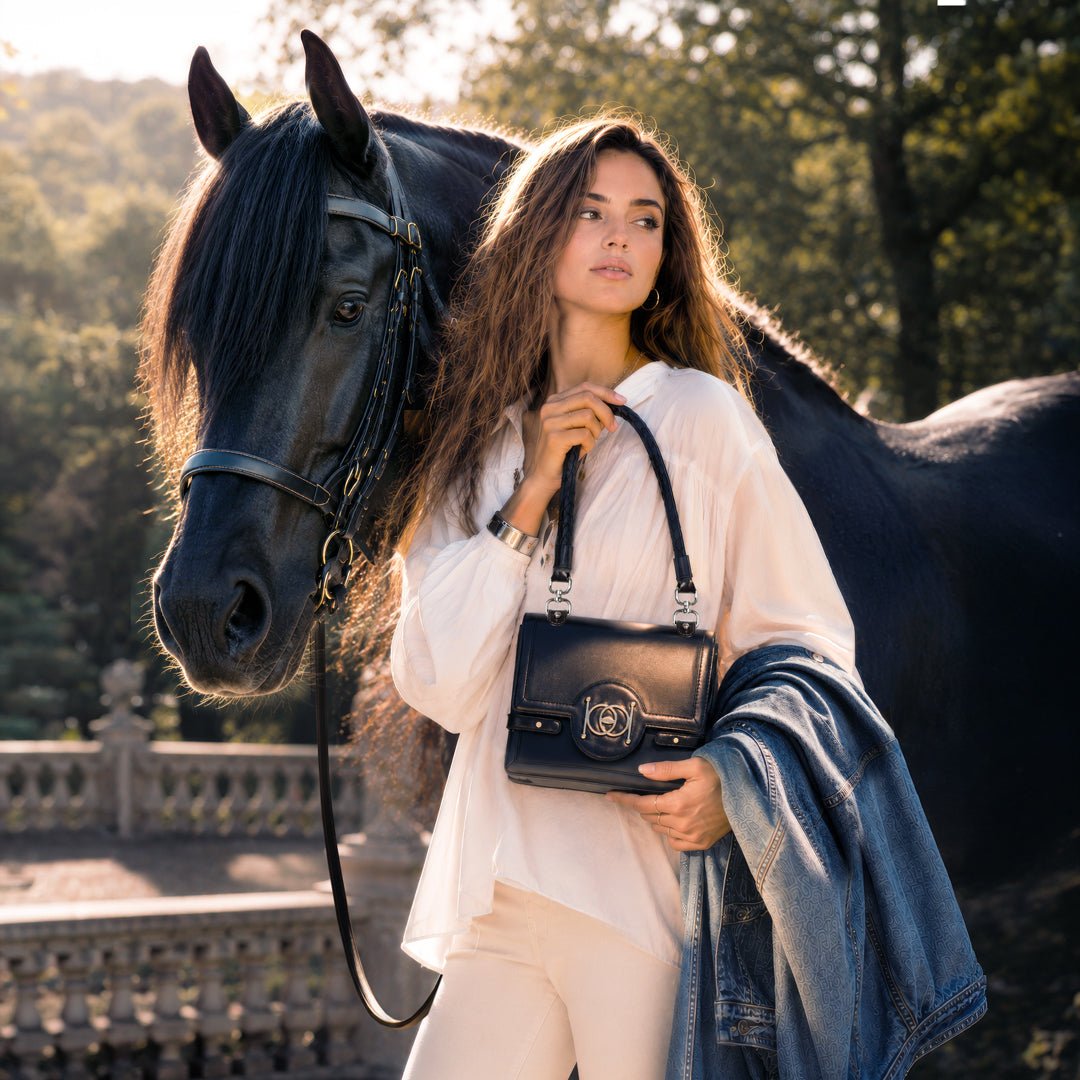 Bella - Horse Bit Talisman Crossbody Luxury Leather Handbag in Black from KADOU Boutique