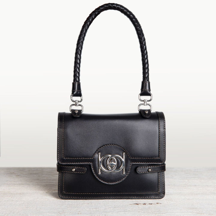 Bella -  Horse Bit Talisman Crossbody Luxury Leather Handbag in Black