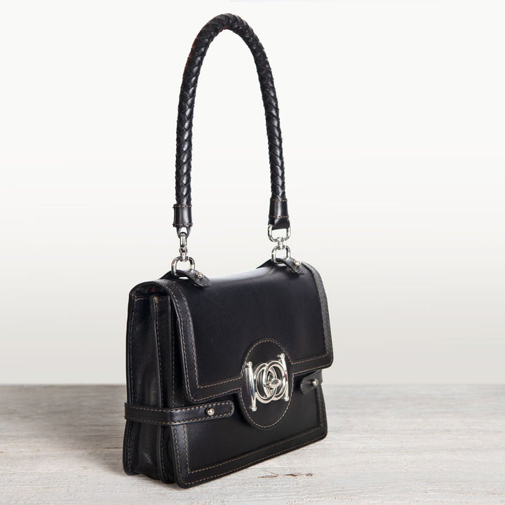 Bella -  Horse Bit Talisman Crossbody Luxury Leather Handbag in Black