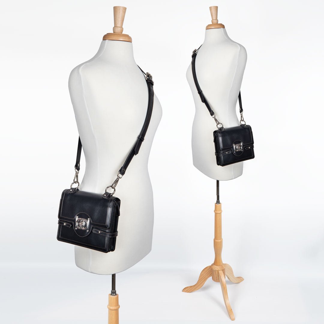 Bella -  Horse Bit Talisman Crossbody Luxury Leather Handbag in Black
