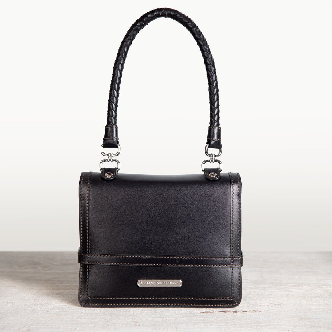 Bella -  Horse Bit Talisman Crossbody Luxury Leather Handbag in Black
