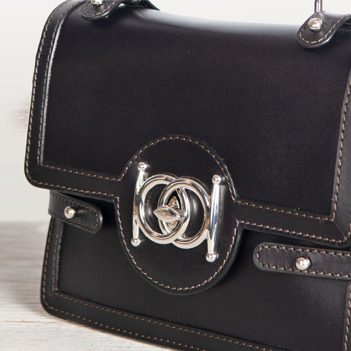 Bella -  Horse Bit Talisman Crossbody Luxury Leather Handbag in Black