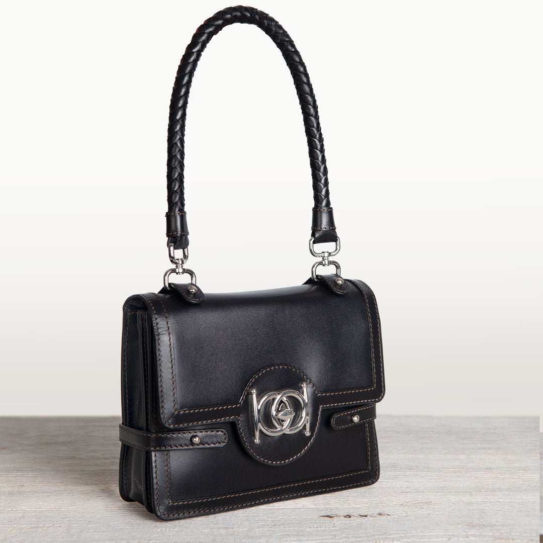 Bella -  Horse Bit Talisman Crossbody Luxury Leather Handbag in Black