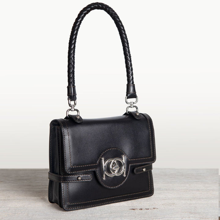Bella -  Horse Bit Talisman Crossbody Luxury Leather Handbag in Black