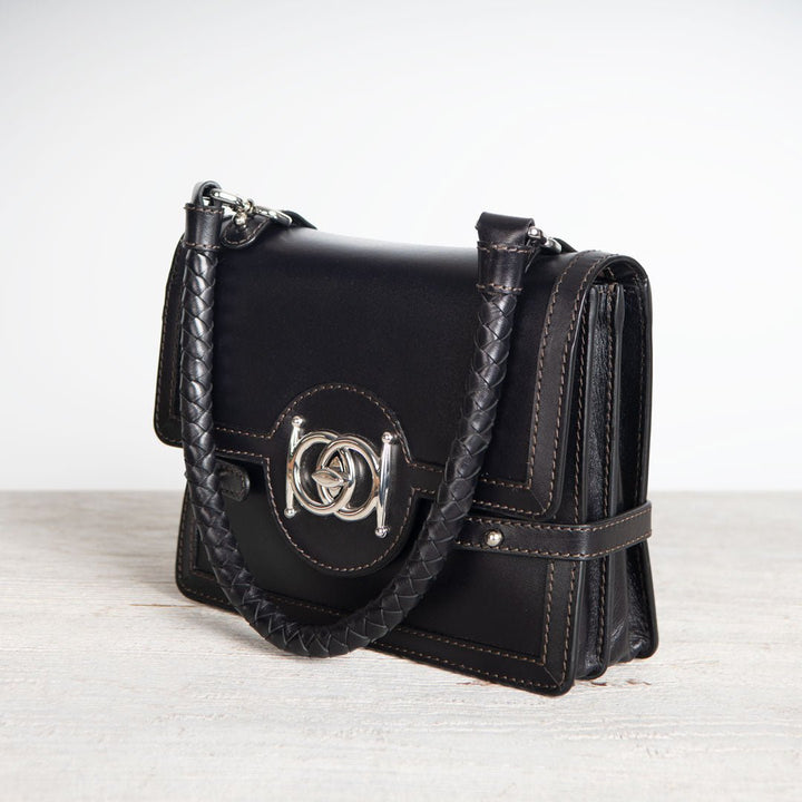 Bella -  Horse Bit Talisman Crossbody Luxury Leather Handbag in Black