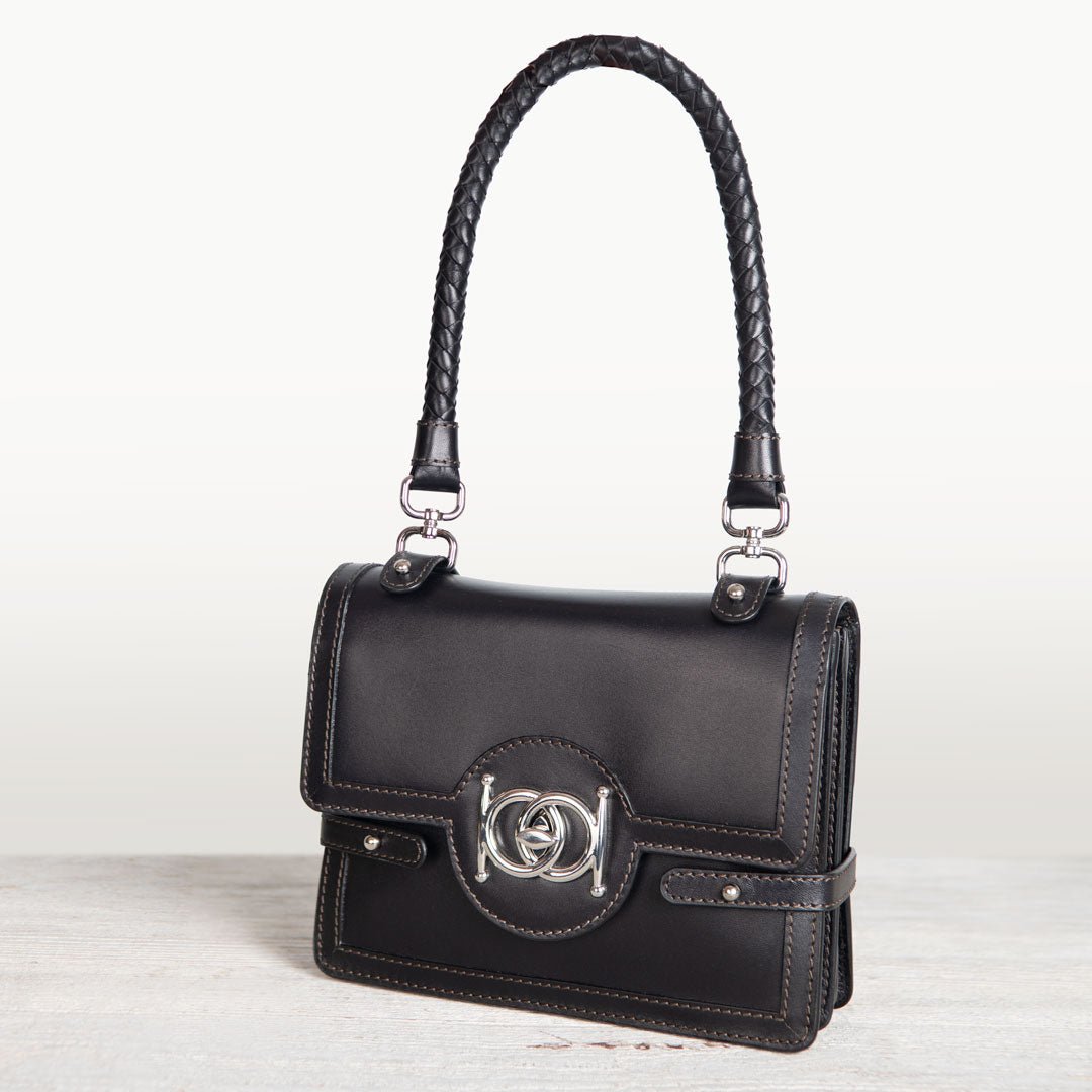 Bella -  Horse Bit Talisman Crossbody Luxury Leather Handbag in Black