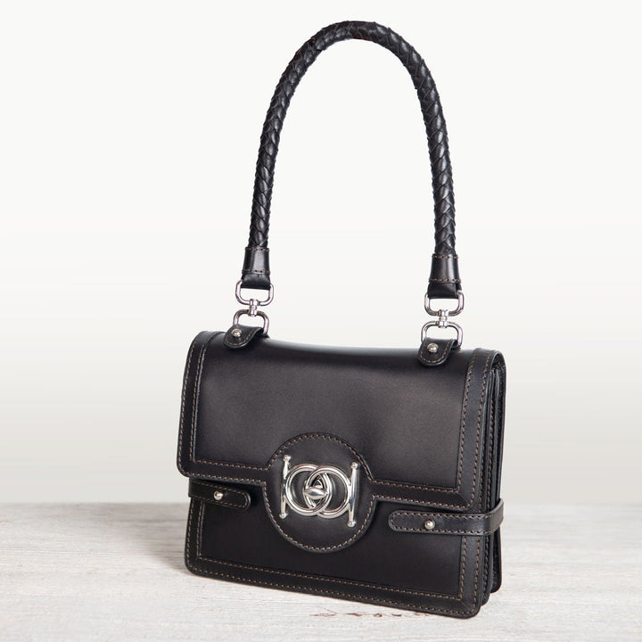 Bella -  Horse Bit Talisman Crossbody Luxury Leather Handbag in Black