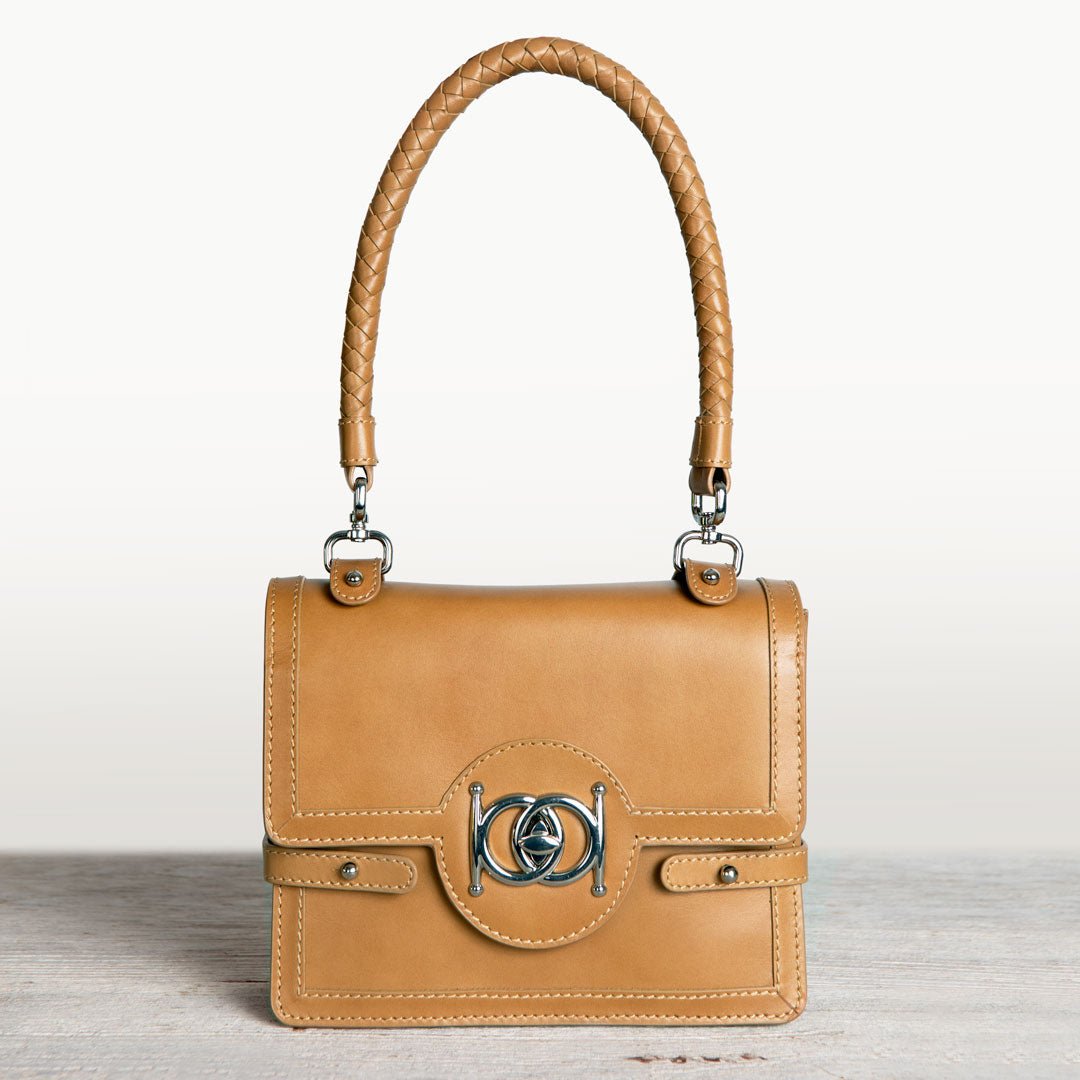 Bella - Horse Bit Talisman Crossbody Luxury Leather Handbag in Caramel from KADOU Boutique