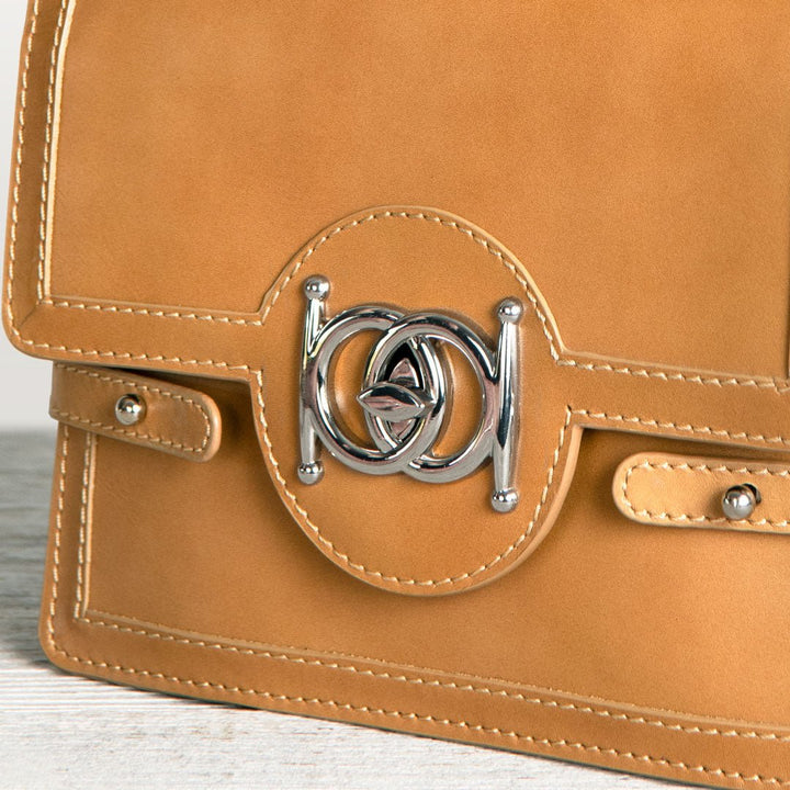 Bella - Horse Bit Talisman Crossbody Luxury Leather Handbag in Caramel from KADOU Boutique