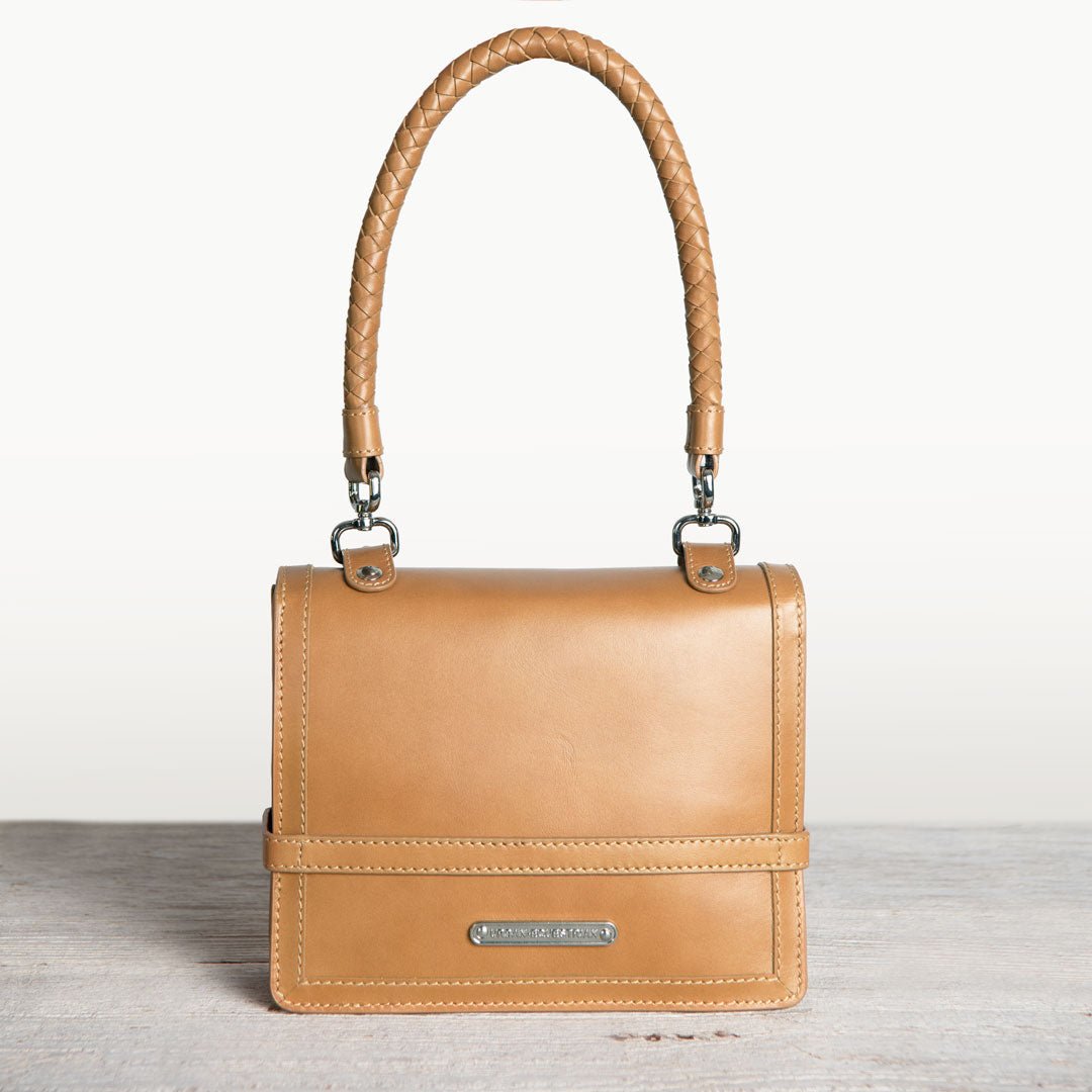 Bella -  Horse Bit Talisman Crossbody Luxury Leather Handbag in Caramel